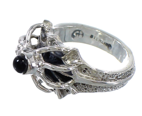 Silver Southwestern Jet Spider Ring Size 8-3/4 AX53071